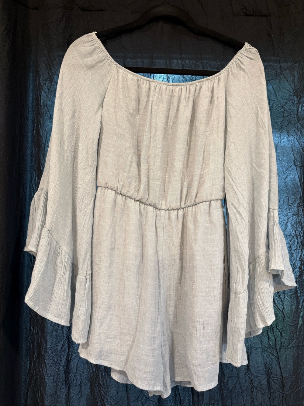 Altar’d State Blue Off Shoulder Bell Sleeve Romper Size M